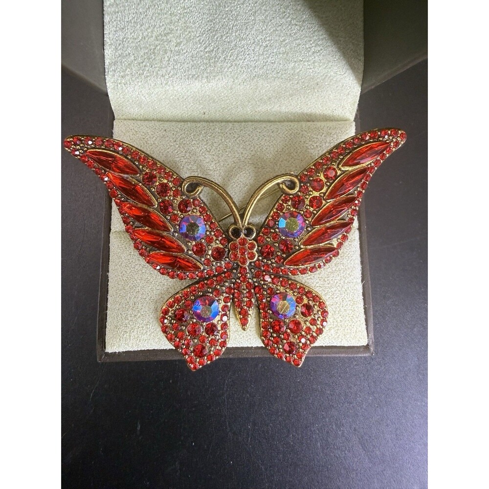 Red Rhinestone AB Crystals Pave Insect Butterfly Brooch Pin Pendant
